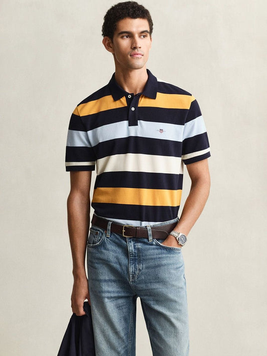 Gant Men Multicolour Striped Regular Fit Pure Cotton Polo T-Shirt