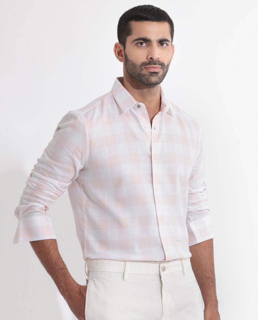 Rare Rabbit Men's Munich Pink Cotton Checked Print Regular Fit Full Sleeve Collared Shirt