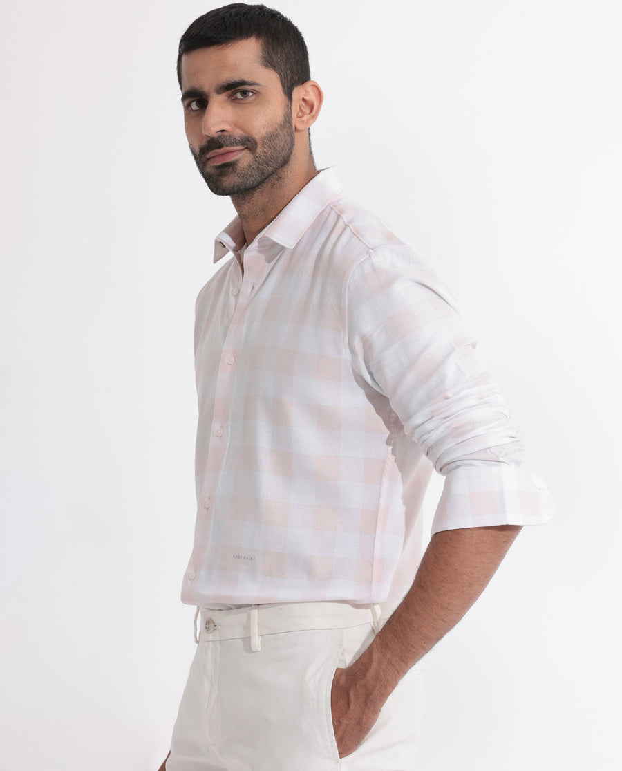 Rare Rabbit Men's Munich Pink Cotton Checked Print Regular Fit Full Sleeve Collared Shirt