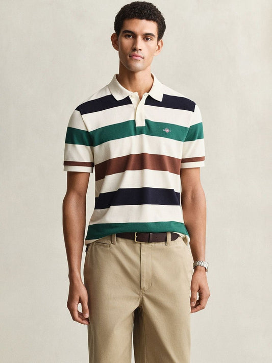 Gant Men Multicolour Striped Regular Fit Pure Cotton Polo T-Shirt