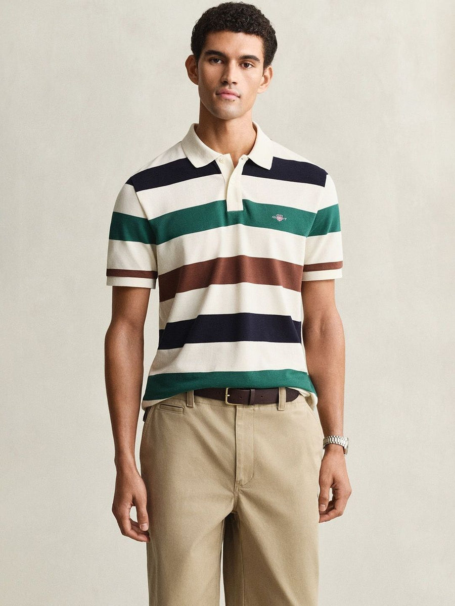 Gant Men Multicolour Striped Regular Fit Pure Cotton Polo T-Shirt