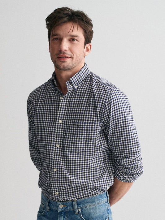 GANT Men Button-Down Collar Checked Cotton Casual Shirt