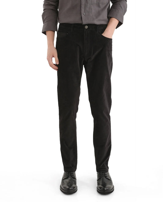 Rare Rabbit Men's Nahor Black Cotton Plain Regular Fit Trouser