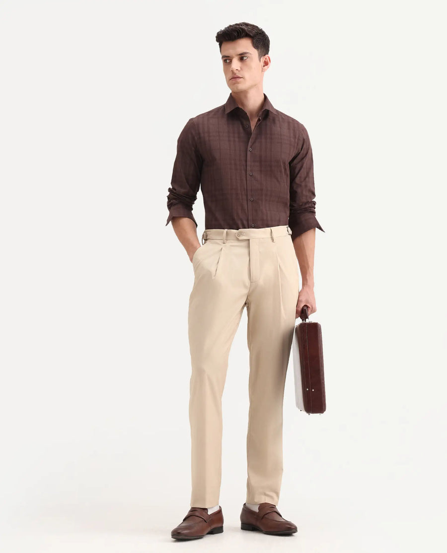 Rare Rabbit Men's Naji Beige Polyester Blend Plain Relaxed Fit Gurkha Trouser