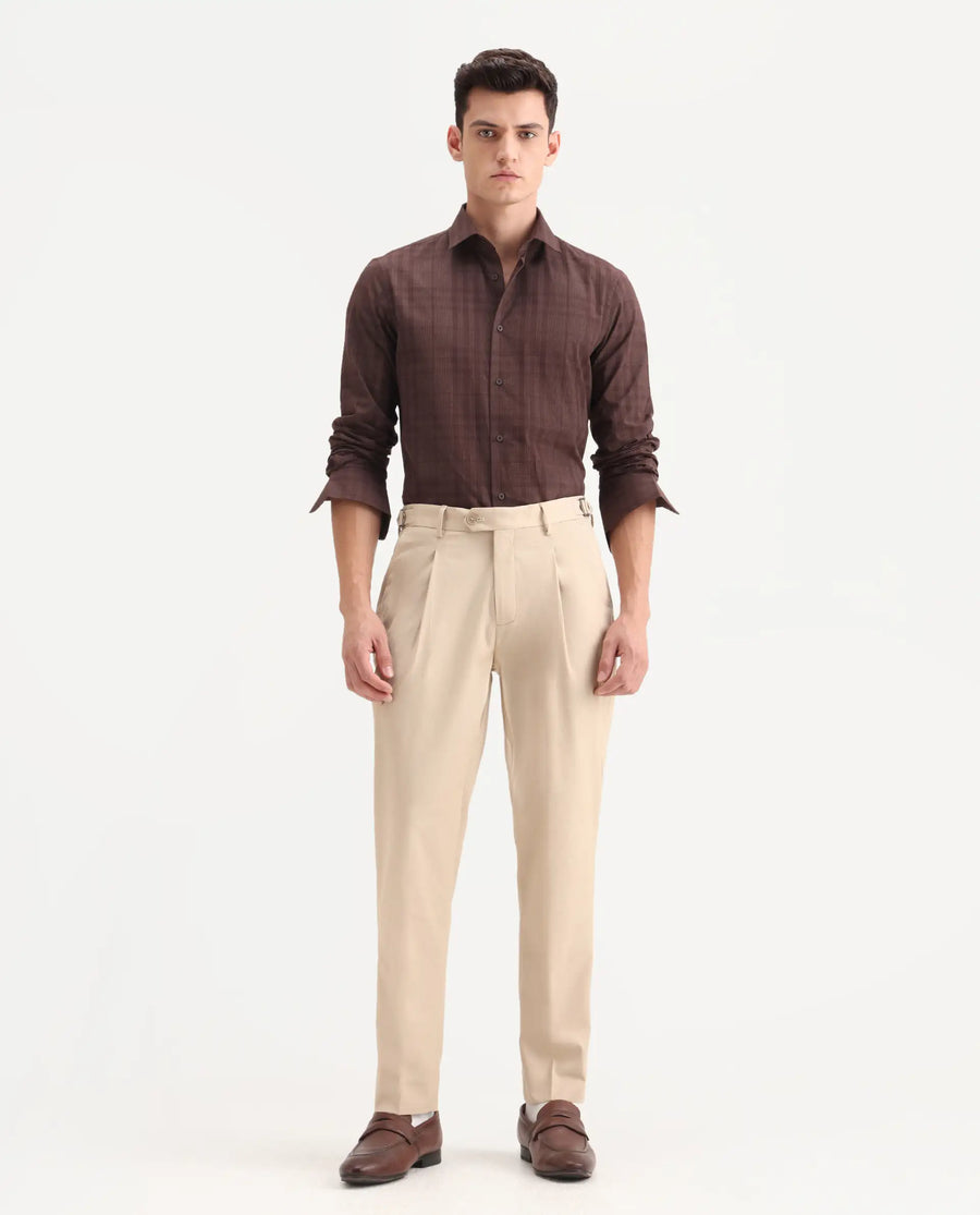 Rare Rabbit Men's Naji Beige Polyester Blend Plain Relaxed Fit Gurkha Trouser