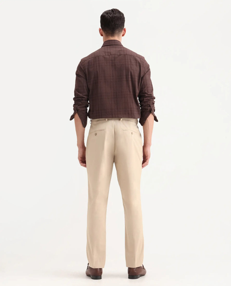 Rare Rabbit Men's Naji Beige Polyester Blend Plain Relaxed Fit Gurkha Trouser