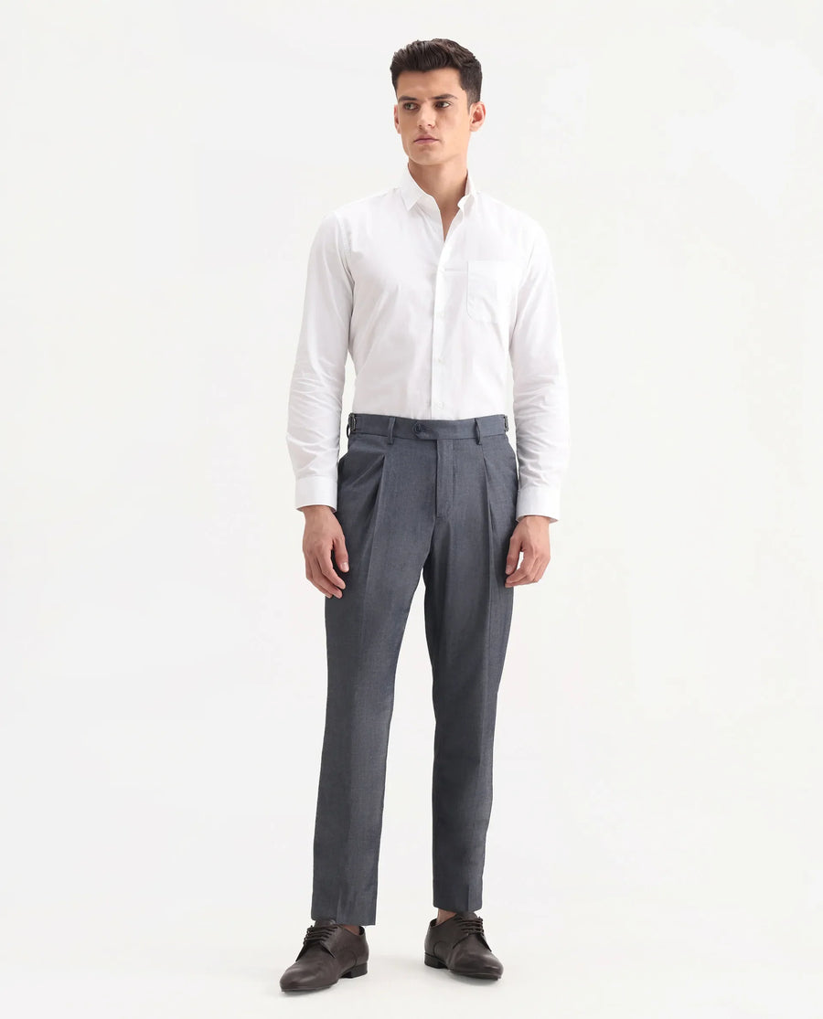 Rare Rabbit Men's Naji Blue Polyester Blend Plain Relaxed Fit Gurkha Trouser