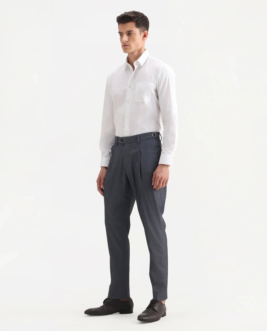 Rare Rabbit Men's Naji Blue Polyester Blend Plain Relaxed Fit Gurkha Trouser