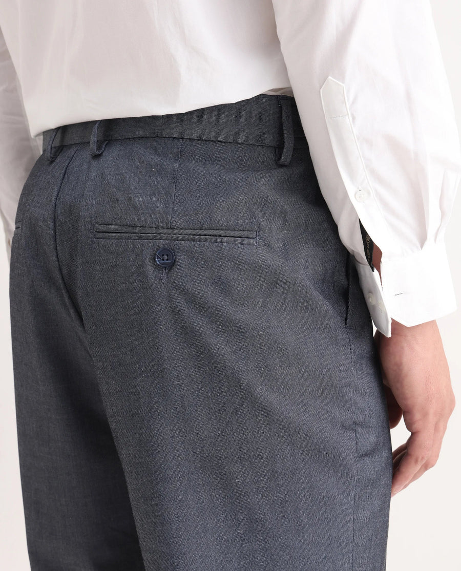 Rare Rabbit Men's Naji Blue Polyester Blend Plain Relaxed Fit Gurkha Trouser