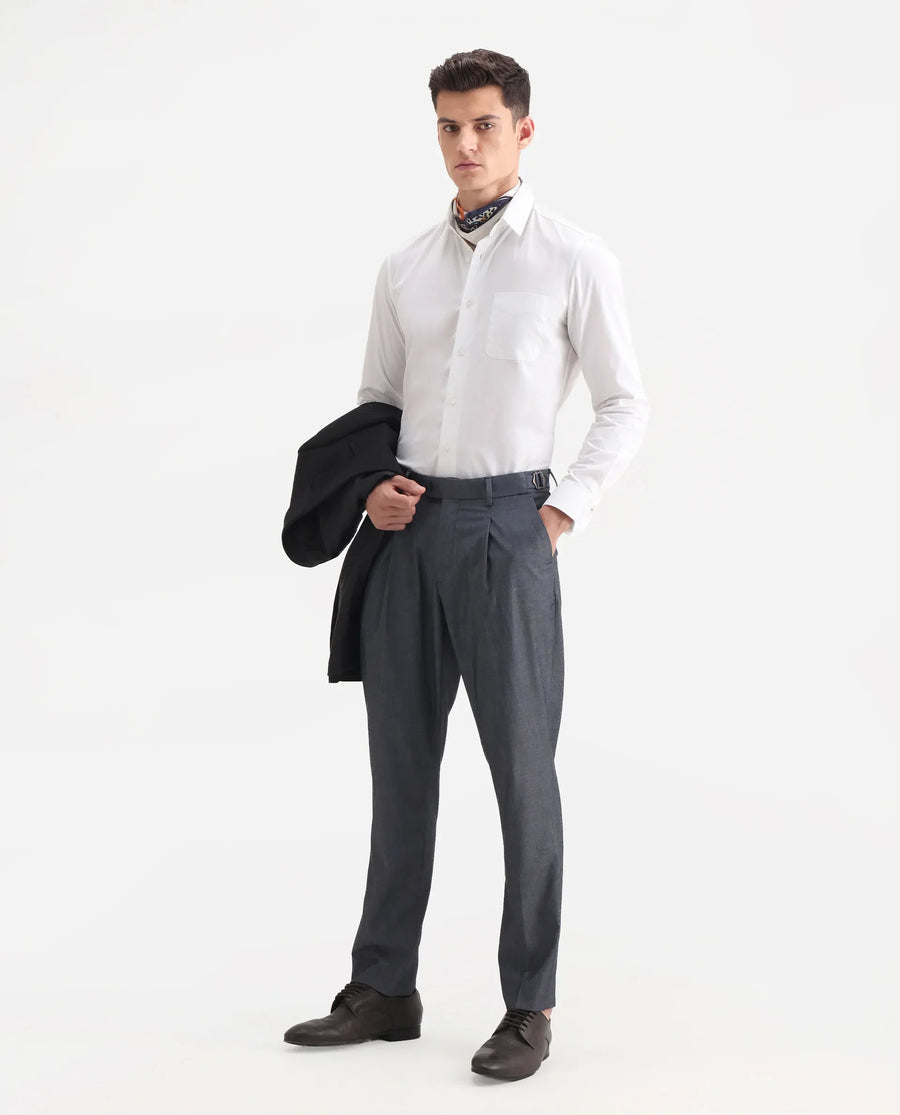 Rare Rabbit Men's Naji Blue Polyester Blend Plain Relaxed Fit Gurkha Trouser