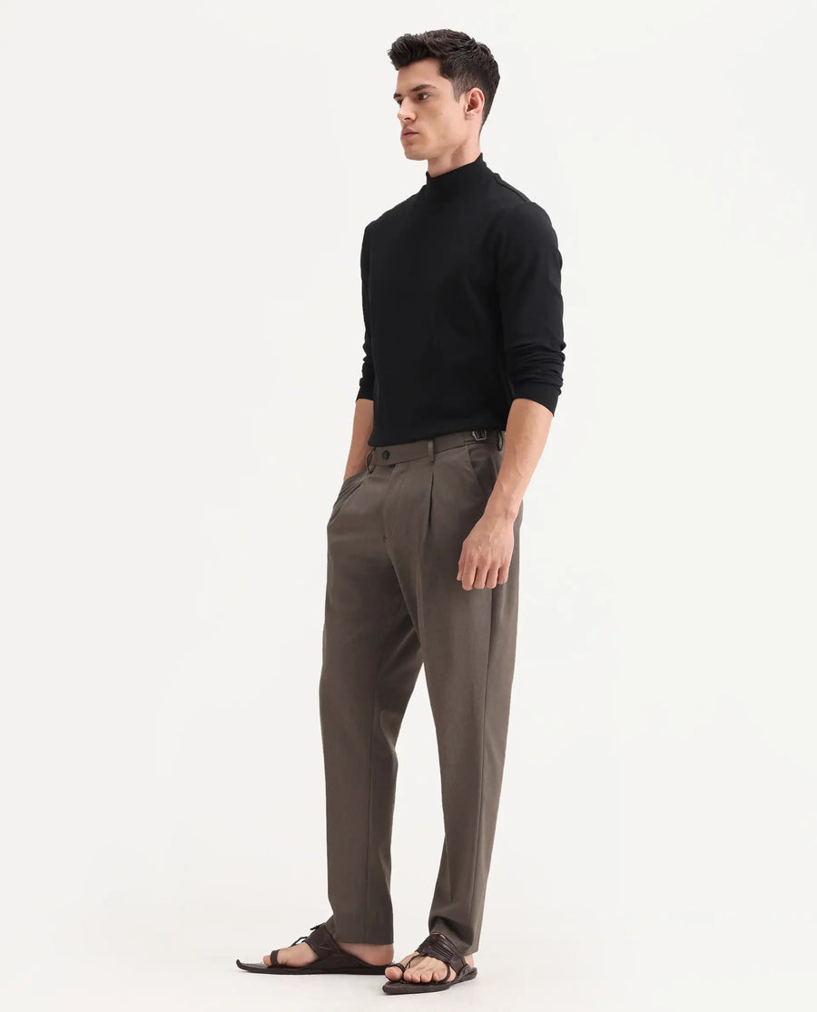 Rare Rabbit Men's Naji Dark Brown Polyester Blend Plain Relaxed Fit Gurkha Trouser