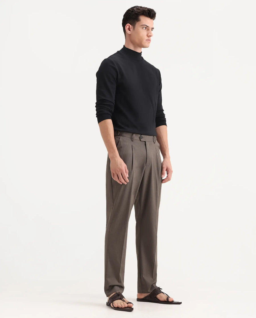 Rare Rabbit Men's Naji Dark Brown Polyester Blend Plain Relaxed Fit Gurkha Trouser