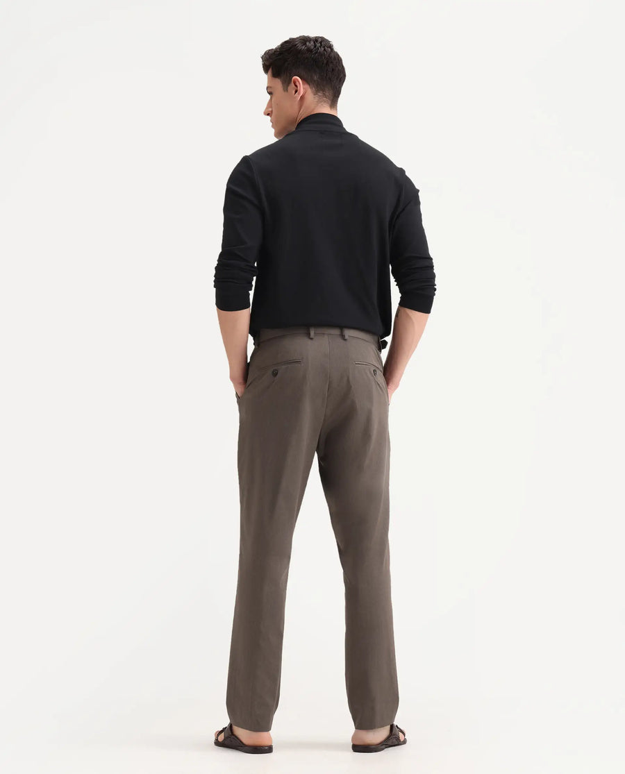 Rare Rabbit Men's Naji Dark Brown Polyester Blend Plain Relaxed Fit Gurkha Trouser