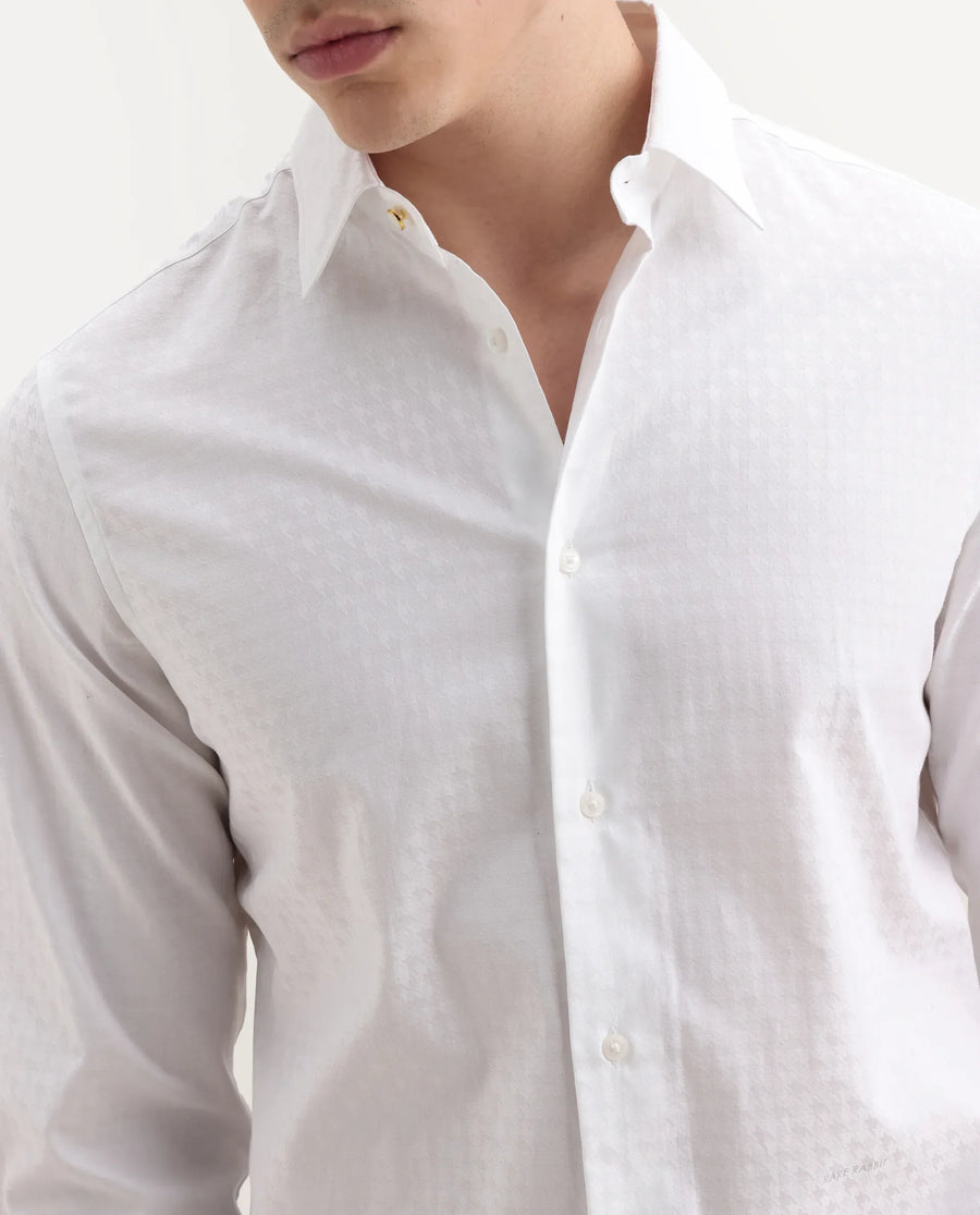 Rare Rabbit Men's Narb White Cotton Spread Collar Fit And Flare Jacquard Shirt