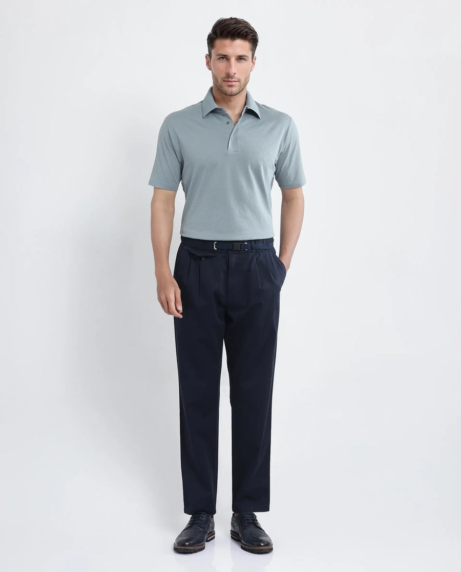 Rare Rabbit Men's Nark Dusky Green Cotton Textured Regular Fit Half Sleeve Polo