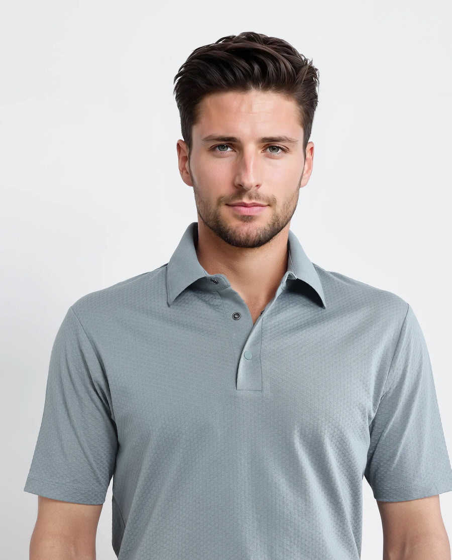 Rare Rabbit Men's Nark Dusky Green Cotton Textured Regular Fit Half Sleeve Polo