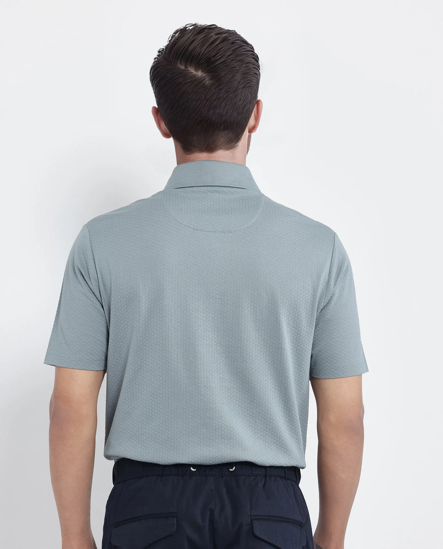 Rare Rabbit Men's Nark Dusky Green Cotton Textured Regular Fit Half Sleeve Polo