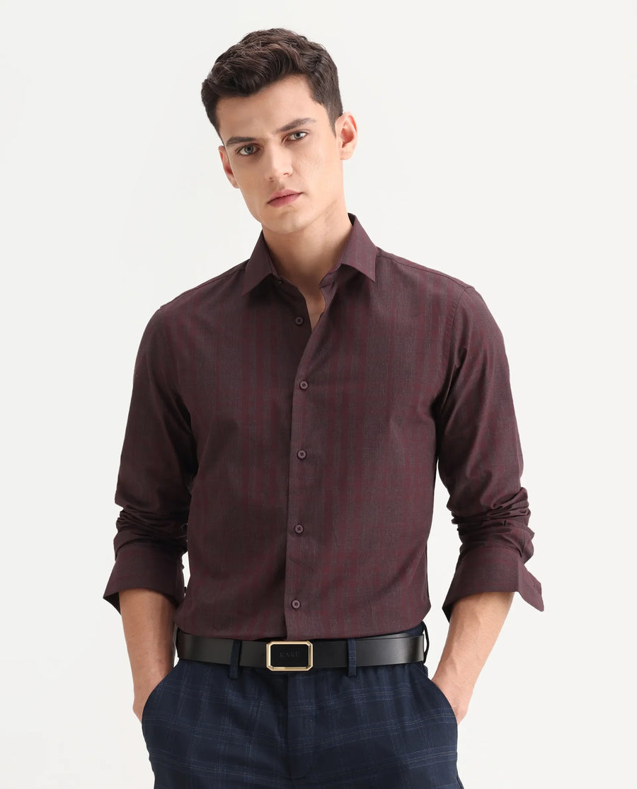 Rare Rabbit Men's Naro-25 Dark Red Cotton Checked Print Regular Fit Full Sleeve Spread Collar Shirt