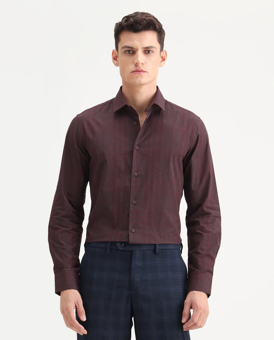 Rare Rabbit Men's Naro-25 Dark Red Cotton Checked Print Regular Fit Full Sleeve Spread Collar Shirt
