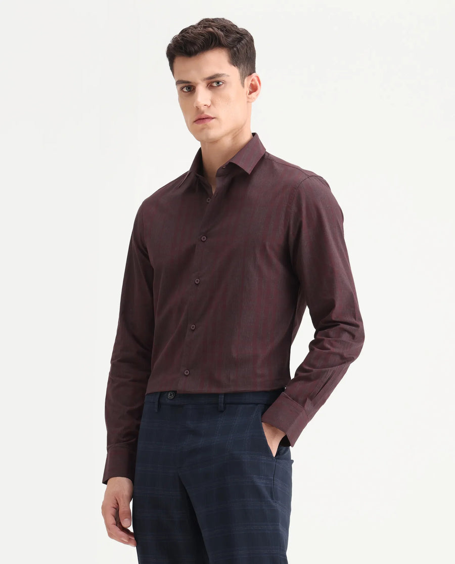 Rare Rabbit Men's Naro-25 Dark Red Cotton Checked Print Regular Fit Full Sleeve Spread Collar Shirt
