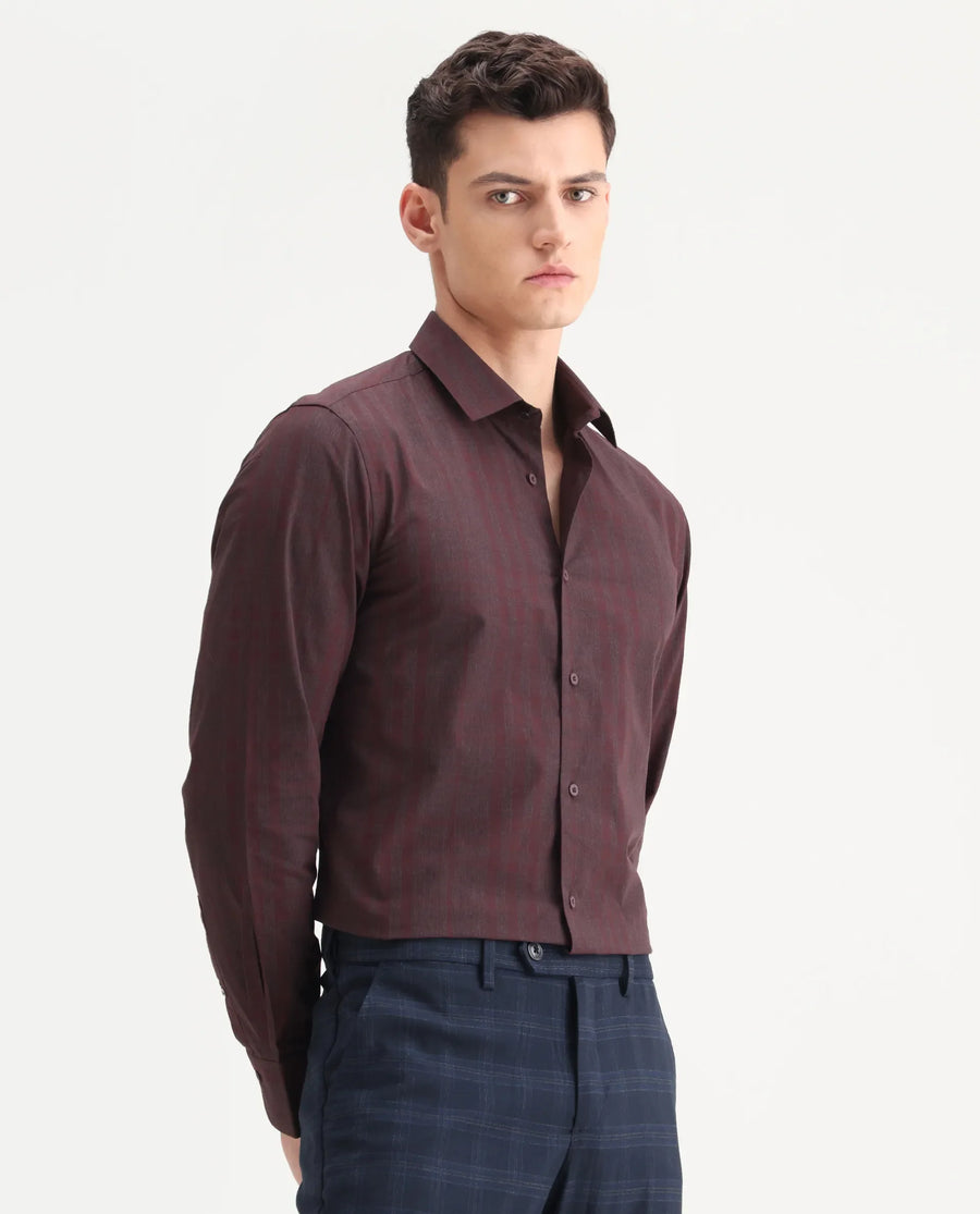 Rare Rabbit Men's Naro-25 Dark Red Cotton Checked Print Regular Fit Full Sleeve Spread Collar Shirt