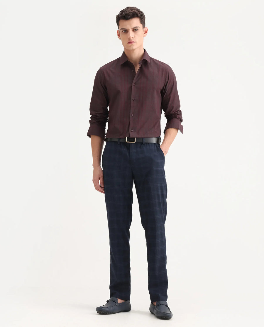 Rare Rabbit Men's Naro-25 Dark Red Cotton Checked Print Regular Fit Full Sleeve Spread Collar Shirt