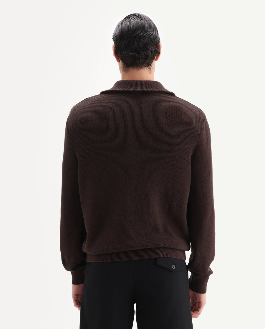 Rare Rabbit Men's Naro Dark Brown Polyester Fabric Full Sleeve High Neck Plain Sweater