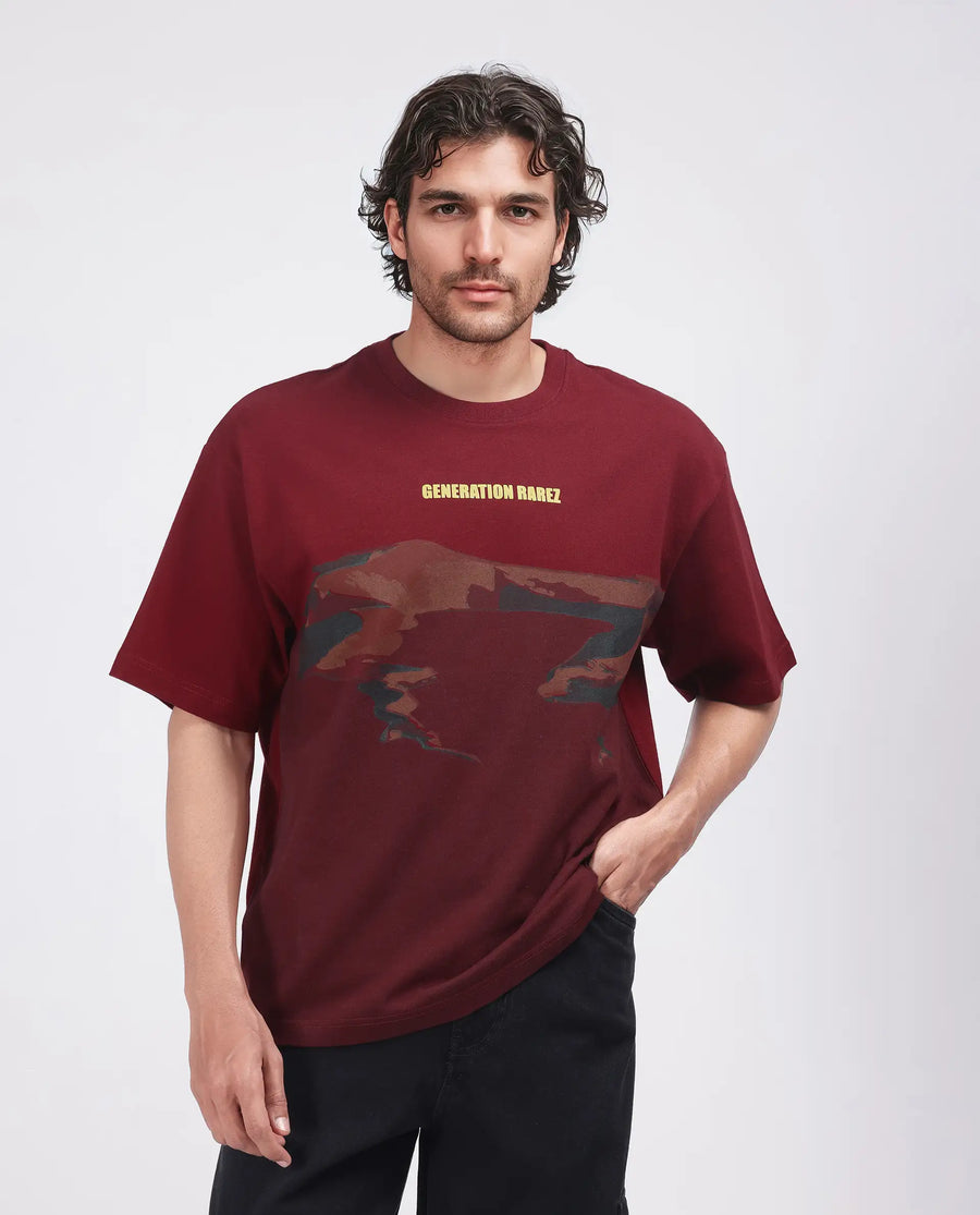 Rare Rabbit Men's Naso Red Cotton Ombre Oversized Fit Half Sleeve Crew Neck T-Shirt