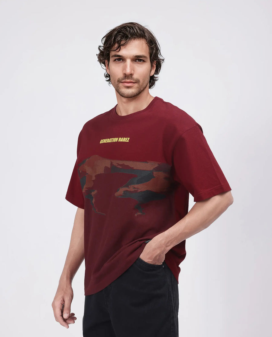 Rare Rabbit Men's Naso Red Cotton Ombre Oversized Fit Half Sleeve Crew Neck T-Shirt