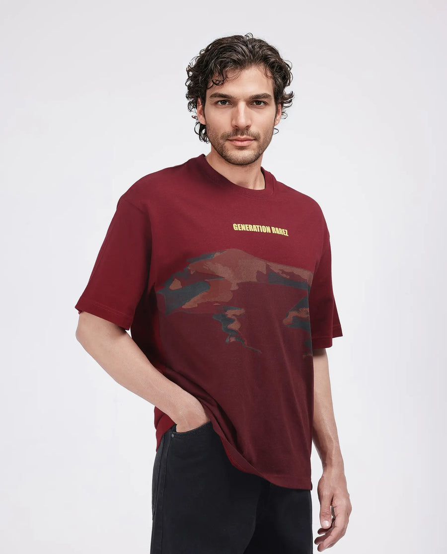 Rare Rabbit Men's Naso Red Cotton Ombre Oversized Fit Half Sleeve Crew Neck T-Shirt