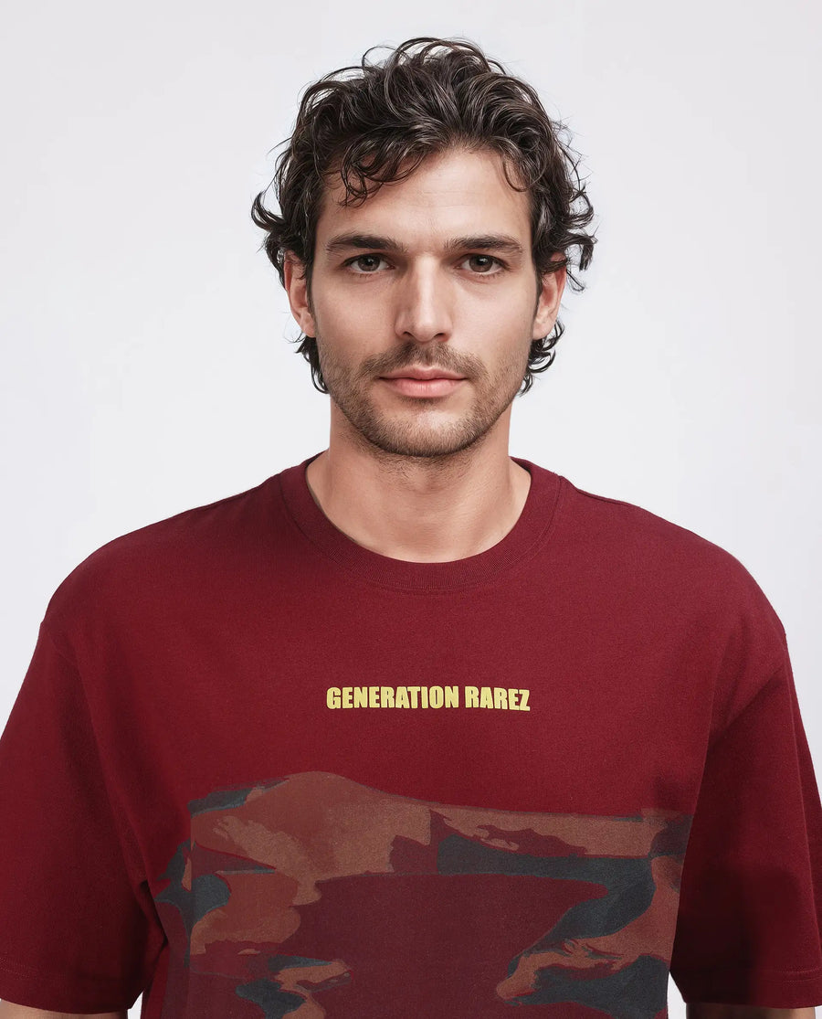 Rare Rabbit Men's Naso Red Cotton Ombre Oversized Fit Half Sleeve Crew Neck T-Shirt