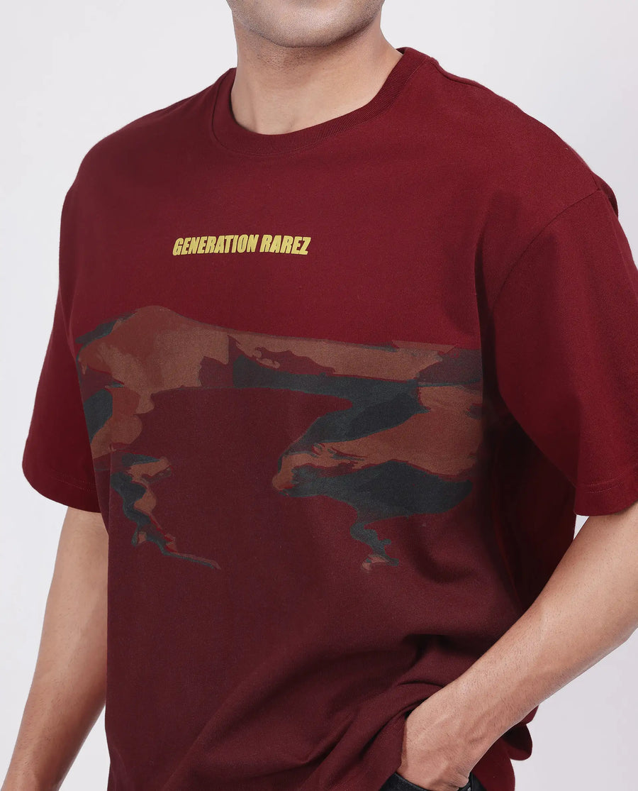 Rare Rabbit Men's Naso Red Cotton Ombre Oversized Fit Half Sleeve Crew Neck T-Shirt