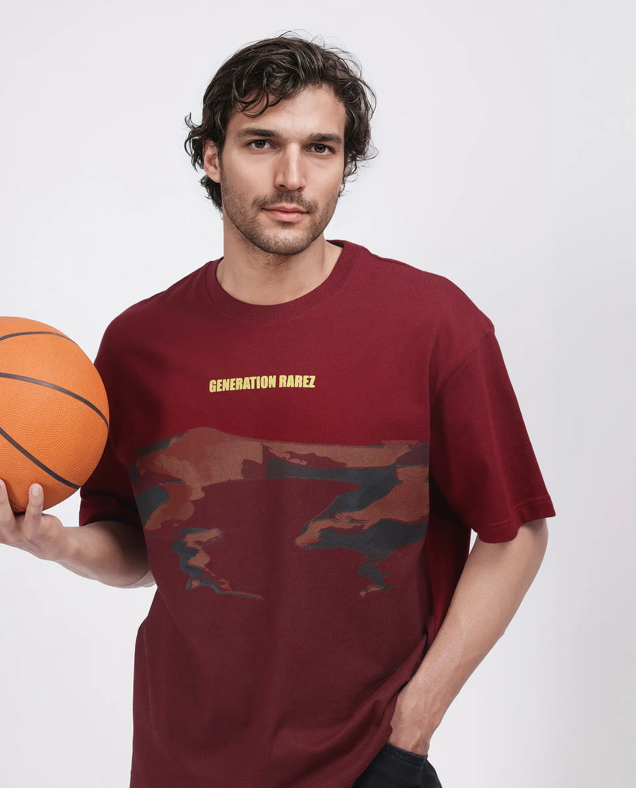 Rare Rabbit Men's Naso Red Cotton Ombre Oversized Fit Half Sleeve Crew Neck T-Shirt