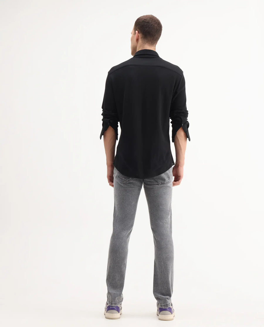 Rare Rabbit Men's Nater Light Grey Cotton Plain Hawk Slim Fit Jeans