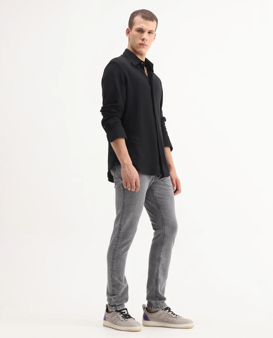 Rare Rabbit Men's Nater Light Grey Cotton Plain Hawk Slim Fit Jeans