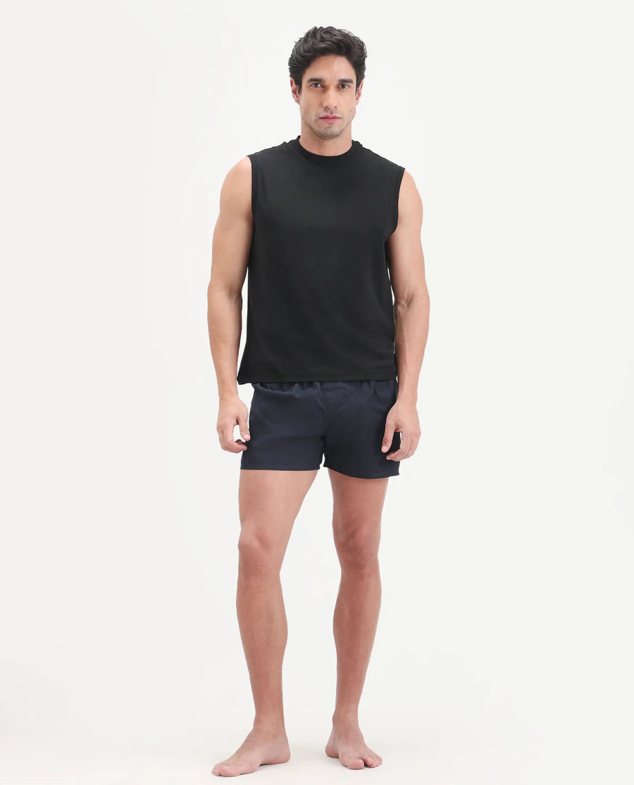 Rare Rabbit Men's Nats Black Cotton Lycra Fabric Regular Fit Plain Stretchable Sleeveless Vest