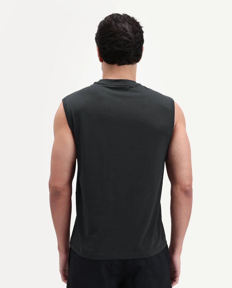 Rare Rabbit Men's Nats Dark Grey Cotton Lycra Fabric Regular Fit Plain Stretchable Sleeveless Vest