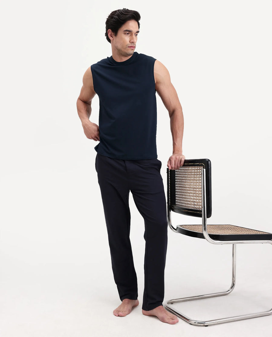 Rare Rabbit Men's Nats Navy Cotton lycra Fabric Regular Fit Plain Stretchable Sleeveless Vest