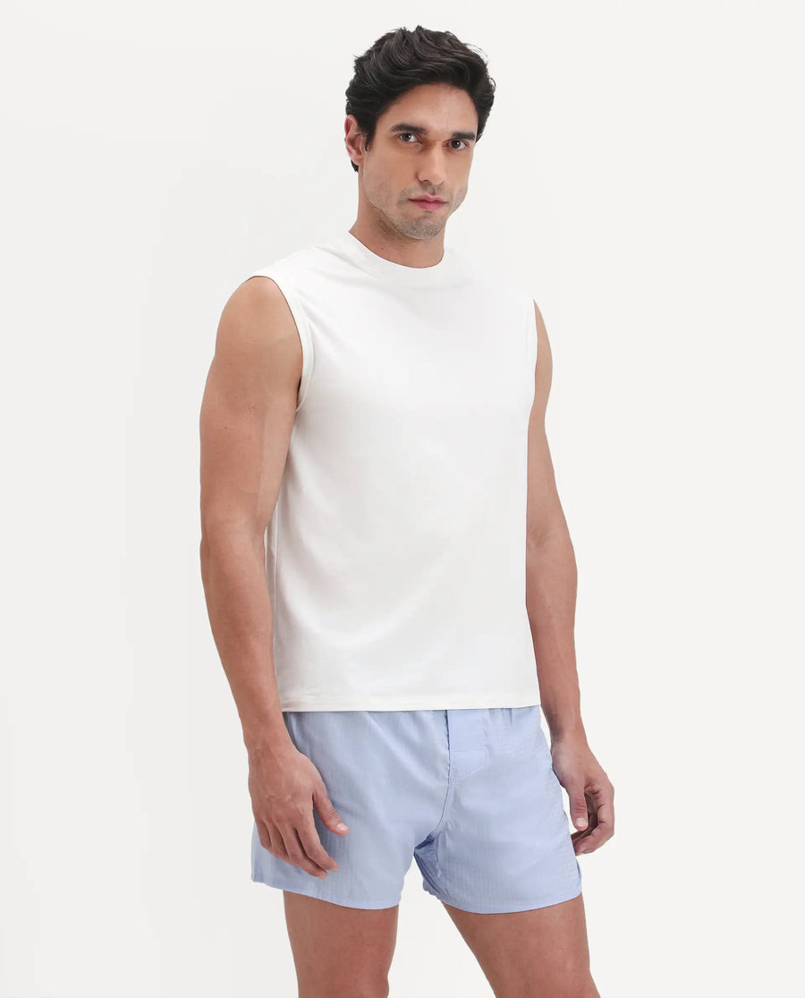Rare Rabbit Men's Nats White Cotton Lycra Fabric Regular Fit Plain Stretchable Sleeveless Vest