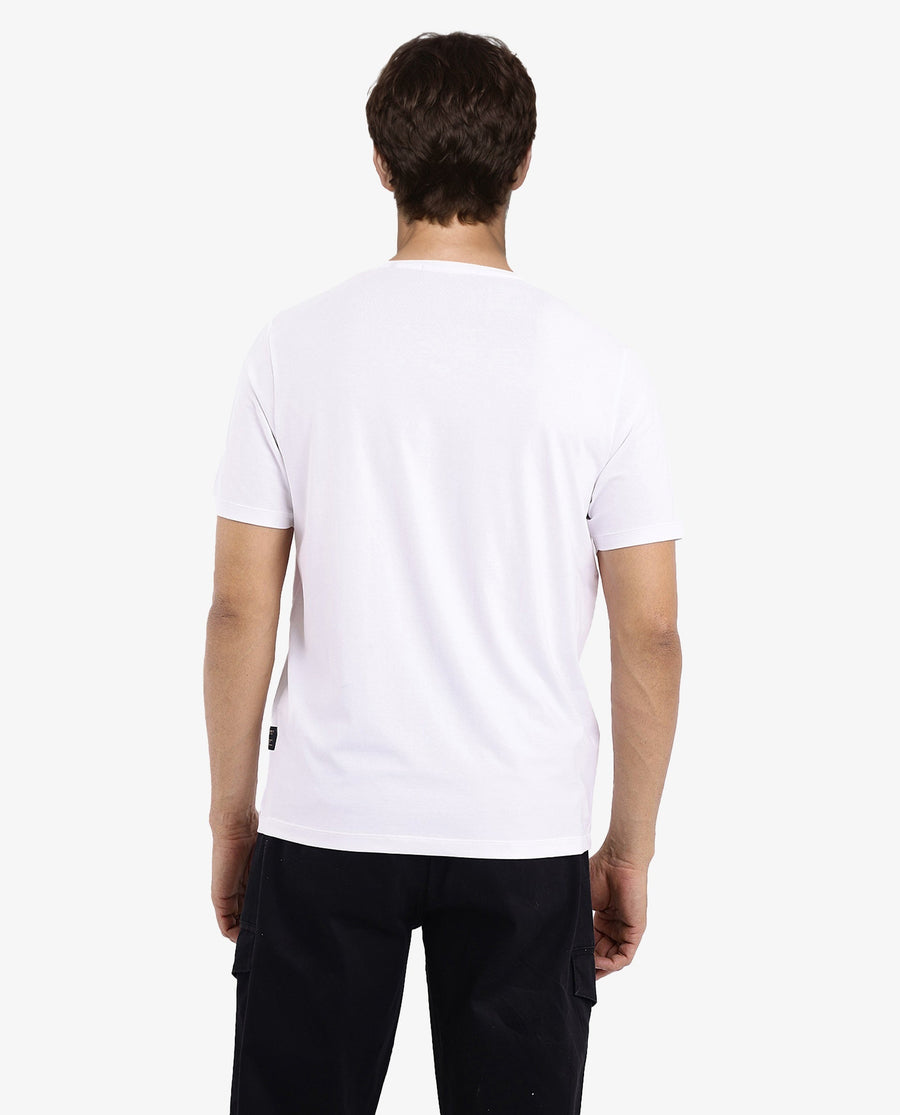 Rare Rabbit Men's Naz White Cotton Graphic Print Regular Fit Half Sleeve Crew Neck T-Shirt
