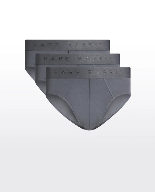 Rare Rabbit Men Near Grey Soft Cotton Stretch Briefs (Pack Of 3)