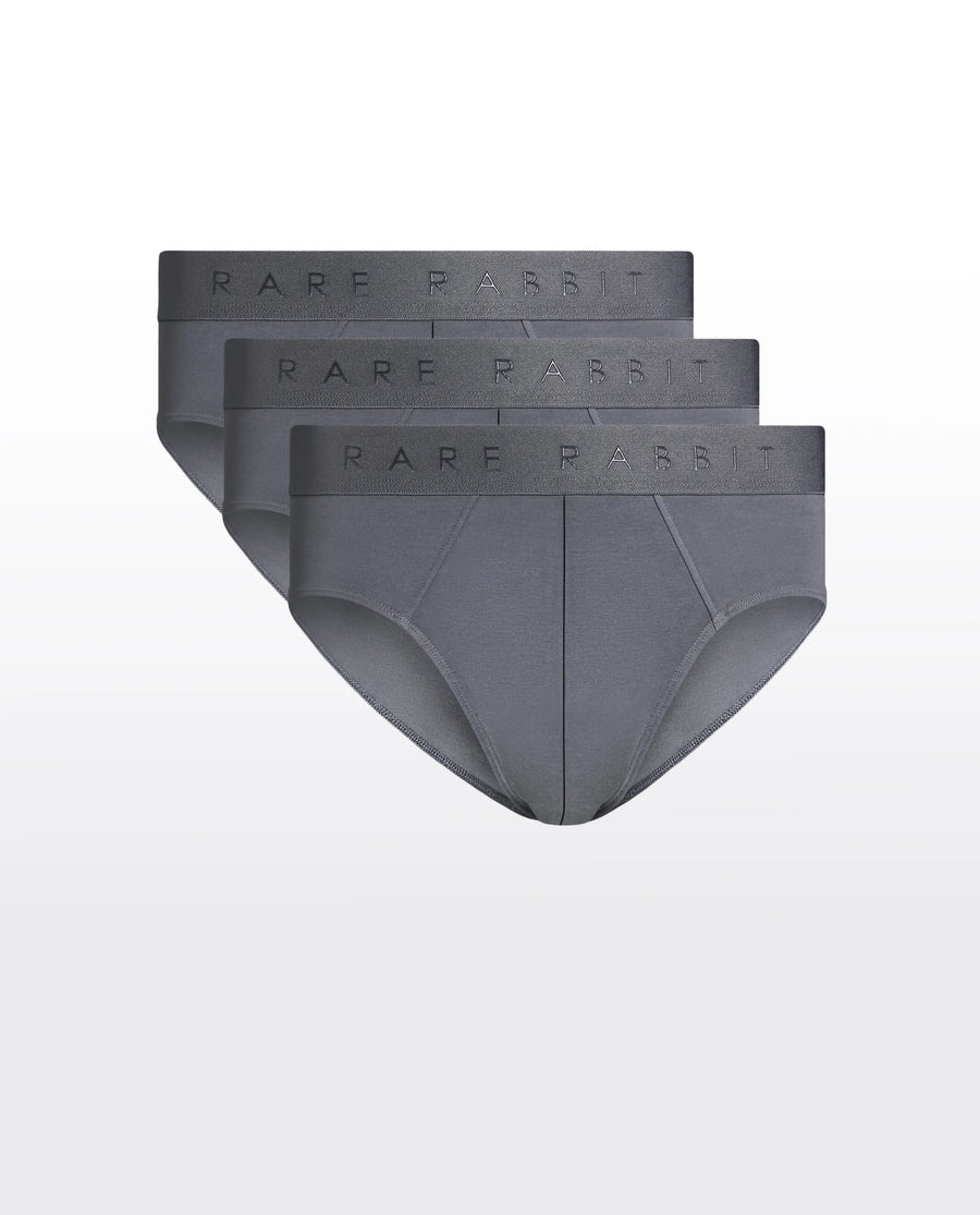 Rare Rabbit Men Near Grey Soft Cotton Stretch Briefs (Pack Of 3)