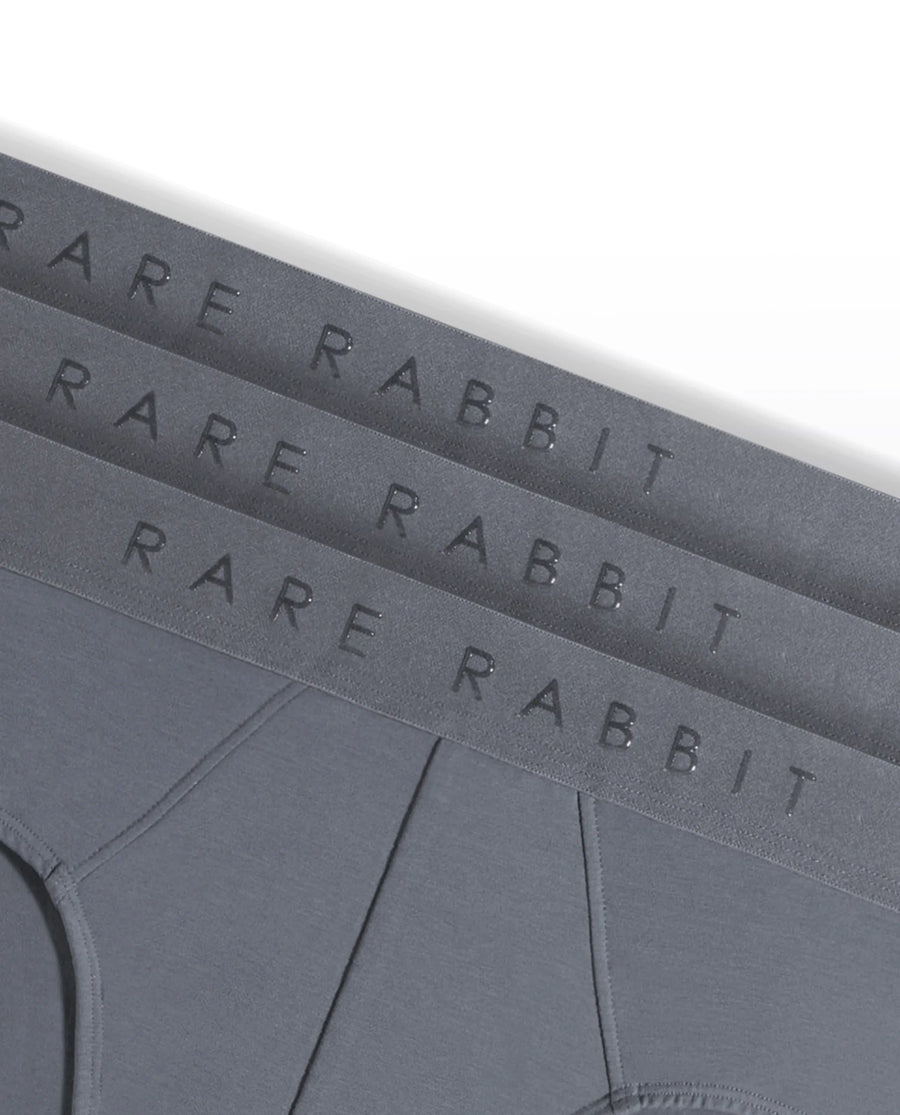 Rare Rabbit Men Near Grey Soft Cotton Stretch Briefs (Pack Of 3)