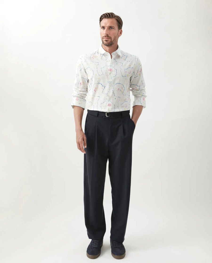Rare Rabbit Men's Nede White Cotton Abstract Print Relaxed Fit Full Sleeve Collared Shirt