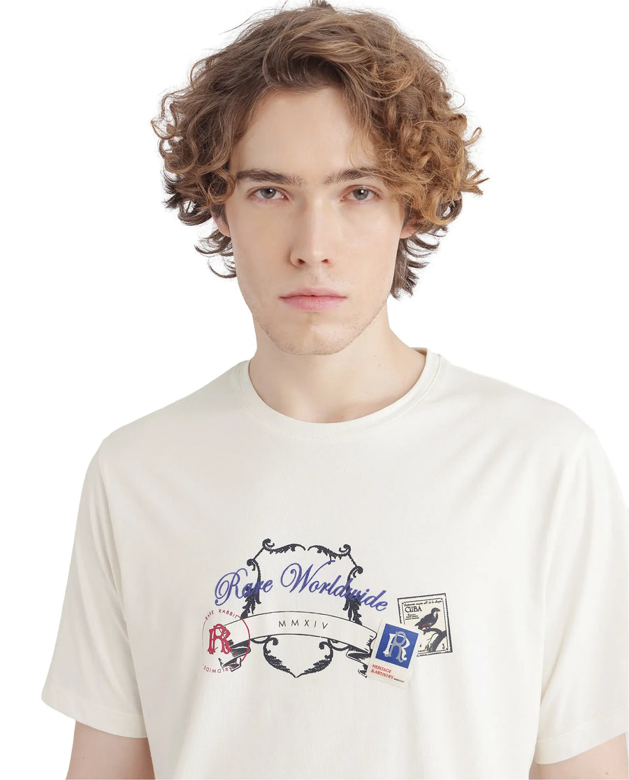 Rare Rabbit Men's Neko Off White Cotton Blend Graphic Print Regular Fit Half Sleeve Crew Neck T-Shirt