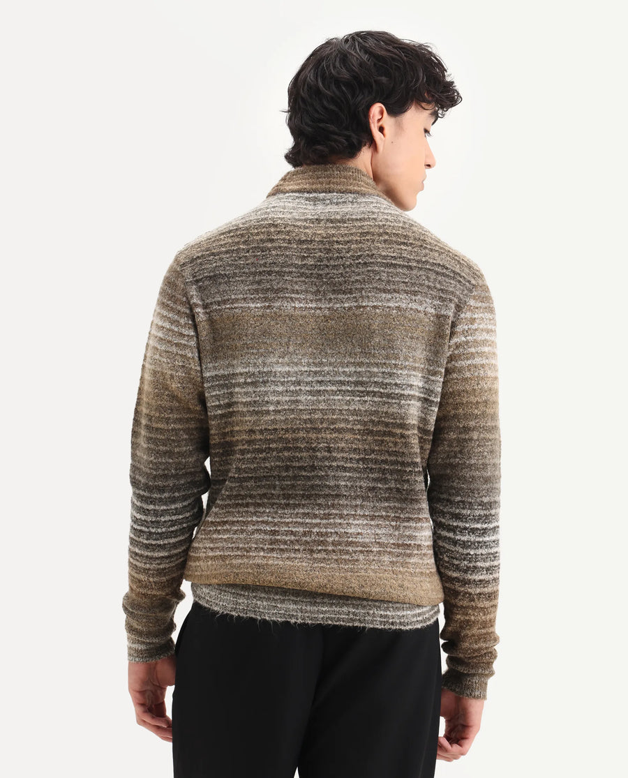 Rare Rabbit Men's Nemo Light Beige Acrylic Color Block Regular Fit Full Sleeve Crew Neck Sweater