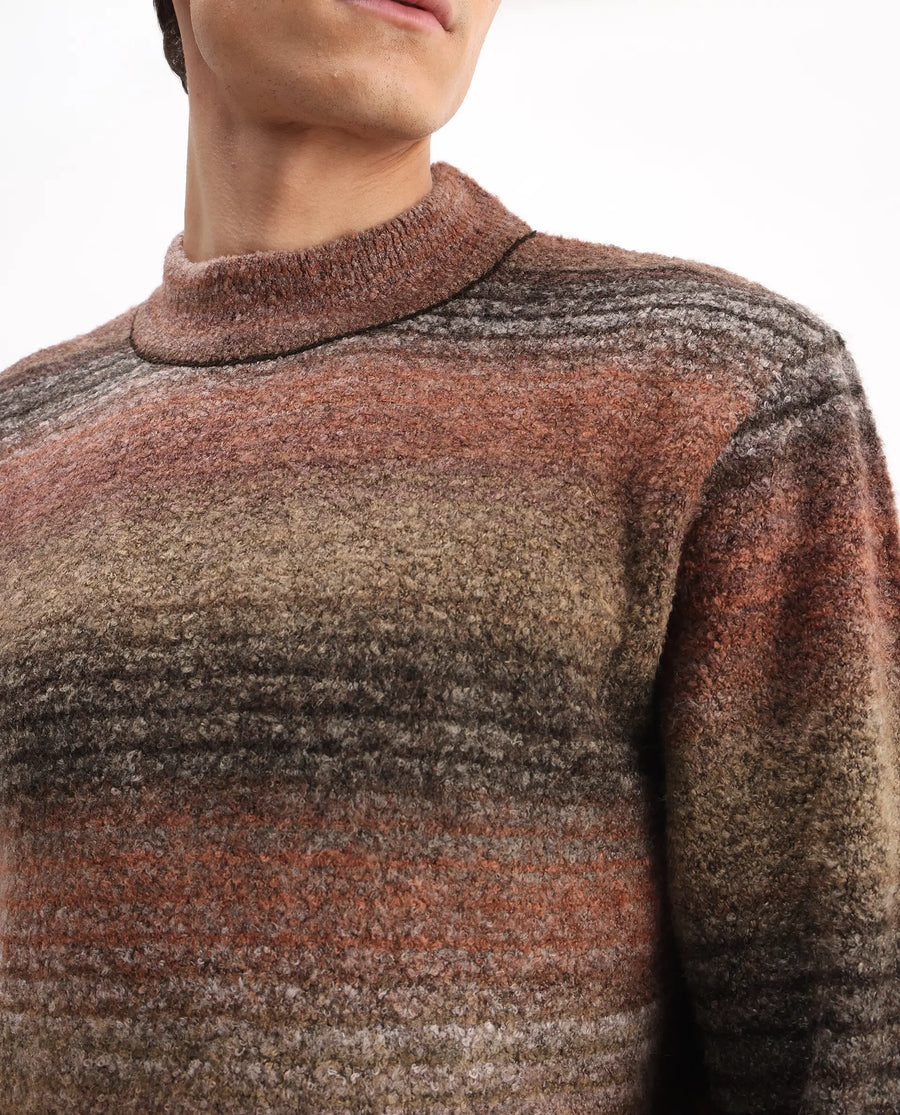 Rare Rabbit Men's Nemo Light Brown Acrylic Color Block Regular Fit Full Sleeve Crew Neck Sweater