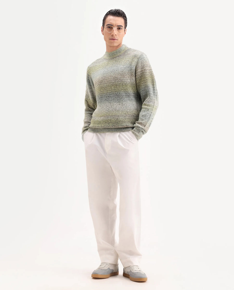 Rare Rabbit Men's Nemot Light Green Acrylic Colorblock Regular Fit Full Sleeve Crew Neck Sweater