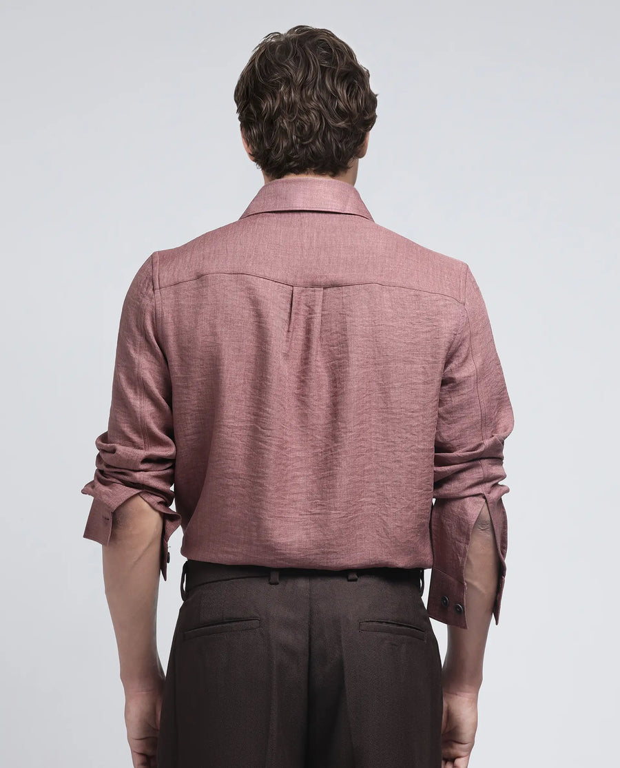 Rare Rabbit Men's Nert Dark Peach Cotton Plain Relaxed Fit Full Sleeve Collared Shirt