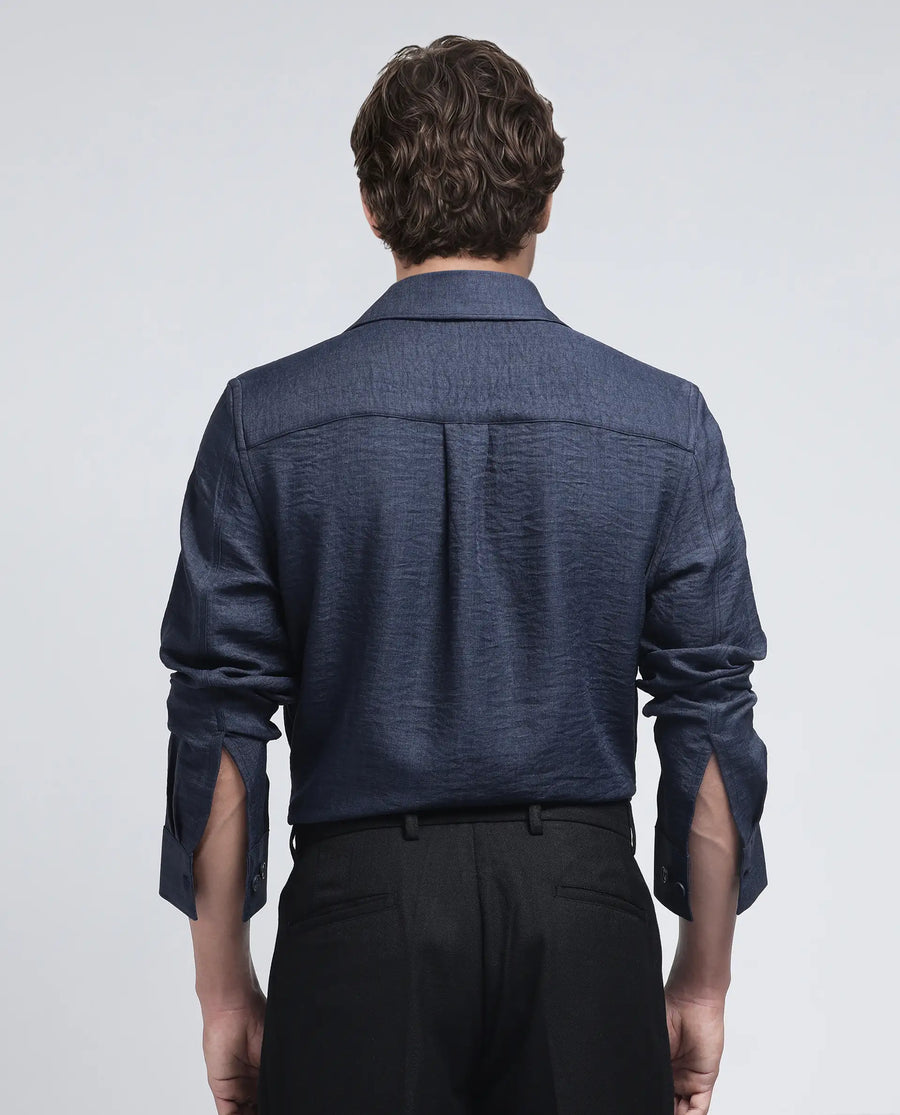 Rare Rabbit Men's Nert Navy Cotton Plain Relaxed Fit Full Sleeve Collared Shirt